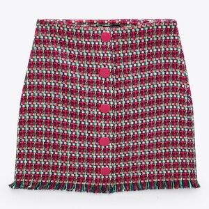 Zara Women's Vibrant Pink Tweed Mini Skirt- NWT